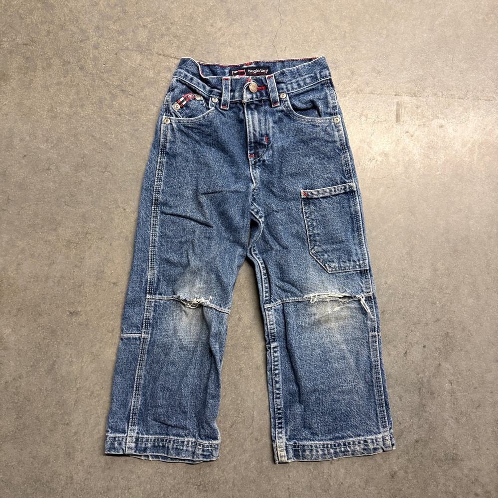 Bugle Boy Kids Vintage Carpenter Jeans Blue Denim Distressed Size 5R 106649